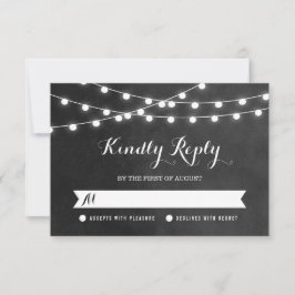 Charcoal String Lights Wedding RSVP Card Karte