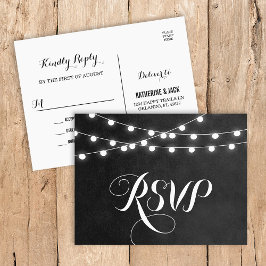 Charcoal String Lights Wedding RSVP Postcard Einladungspostkarte