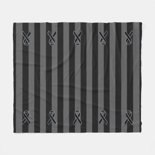 Charcoal Stripes Style Black Ribbon Awareness Fleecedecke (Vorderseite (Horizontal))