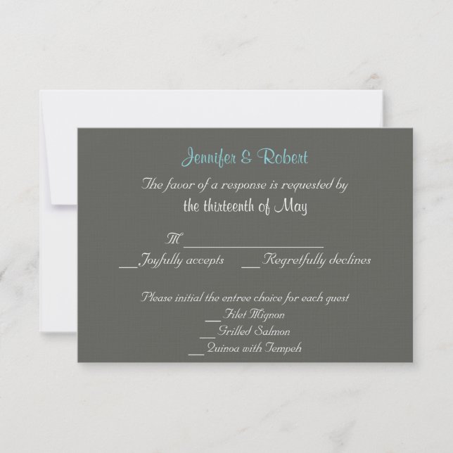 Charcoal und Aqua Zickzack Wedding Response Card RSVP Karte (Vorderseite)