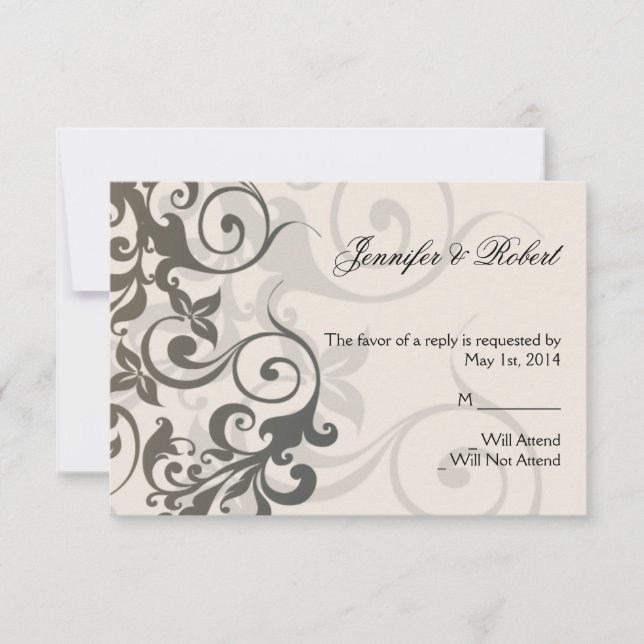 Charcoal und Ivory Filigree Response Card RSVP Karte (Vorderseite)