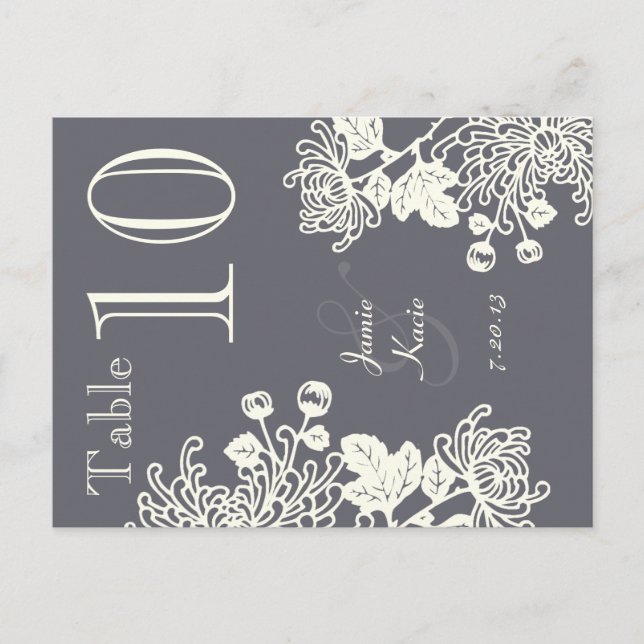 Charcoal Vintag Floral Wedding Tischnummer (Vorderseite)