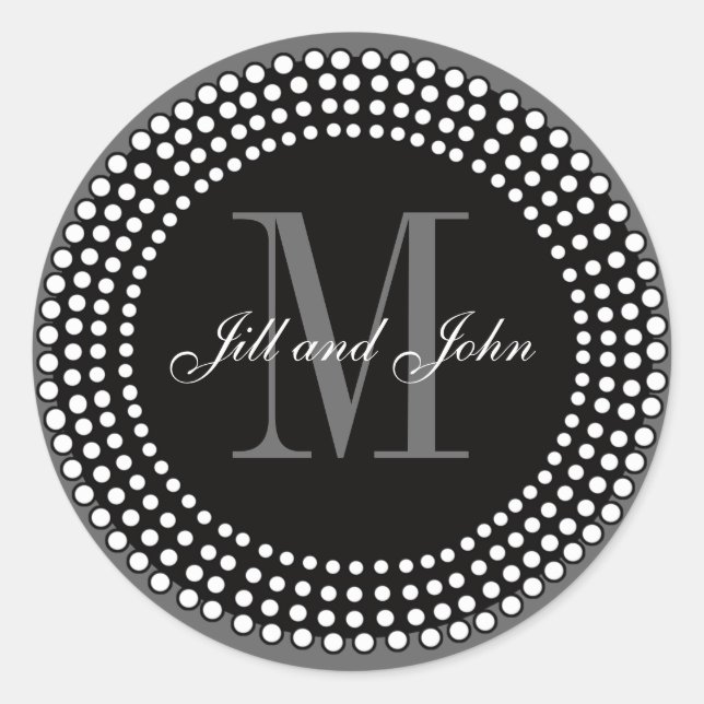Charcoal Wedding Custom Monogram & Names Label Runder Aufkleber (Vorderseite)