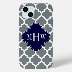 Charcoal White Marokcan #5 Navy 3 Initial Monogram Case-Mate iPhone Hülle