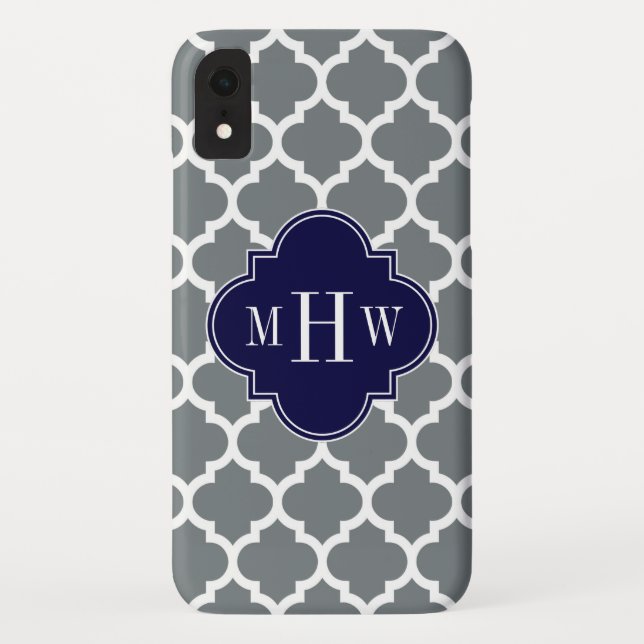 Charcoal White Marokcan #5 Navy 3 Initial Monogram Case-Mate iPhone Hülle (Rückseite)