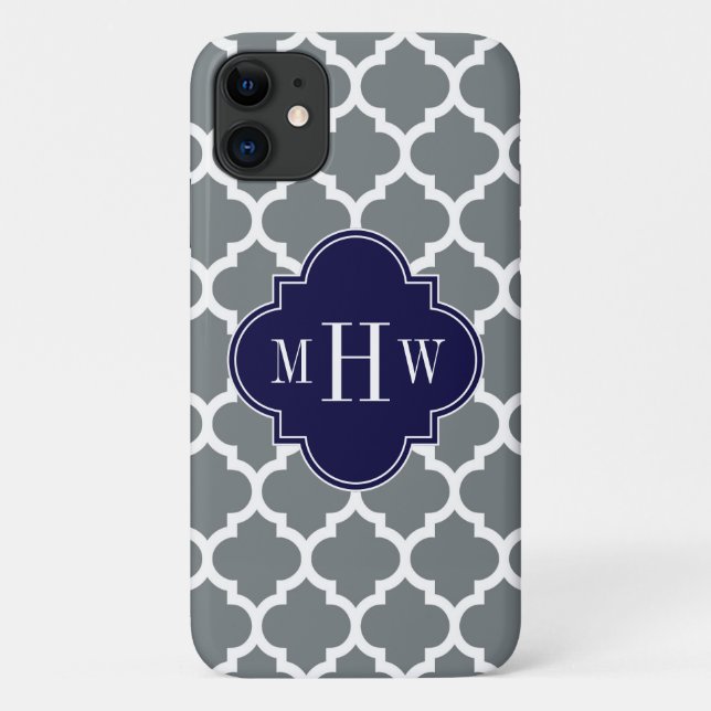 Charcoal White Marokcan #5 Navy 3 Initial Monogram Case-Mate iPhone Hülle (Rückseite)
