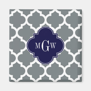 Charcoal White Marokcan #5 Navy 3 Initial Monogram Magnet