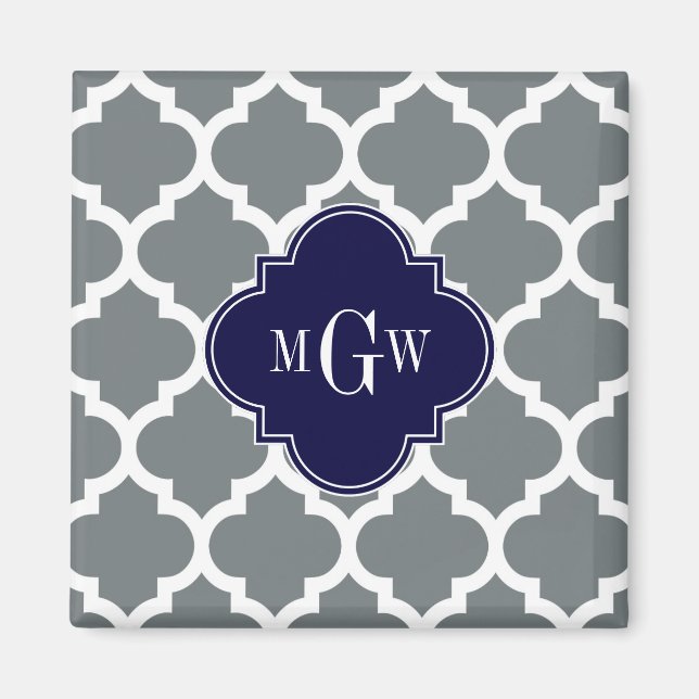 Charcoal White Marokcan #5 Navy 3 Initial Monogram Magnet (Vorne)