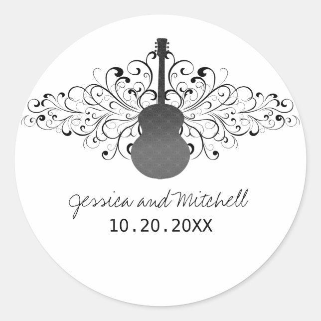 Charcoal Wirbel Gitarre Wedding Stickers (Vorderseite)
