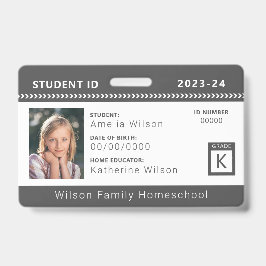 Charcoal Zickzack Homeschool Student ID Abzeichen Ausweis