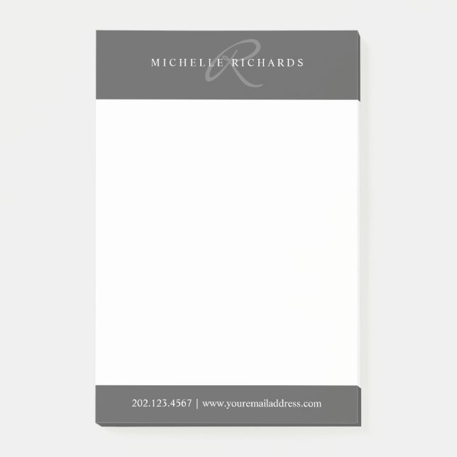 Charcogray-Elegant-Minimalistisch-Monogram-Logo Post-it Klebezettel (Vorderseite)