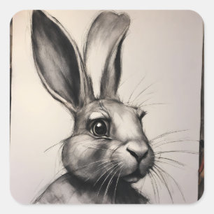 Charcohrabbit Sketch Quadratischer Aufkleber