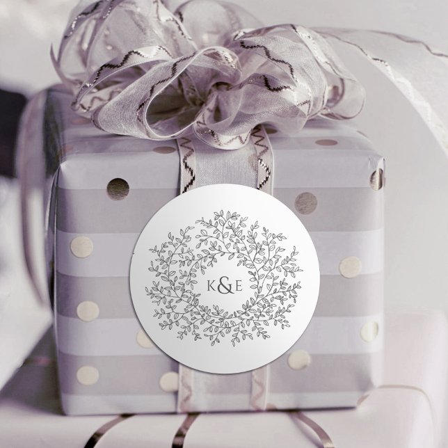 Charcol graue handgezeichnete Blatt Mono Art Hochz Runder Aufkleber (Von Creator hochgeladen)