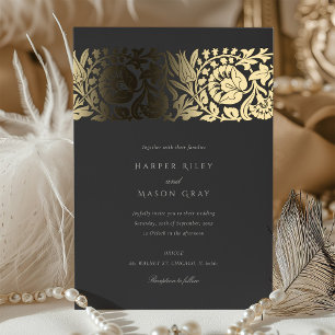 Charcoral Gold Floral Wedding Folieneinladung