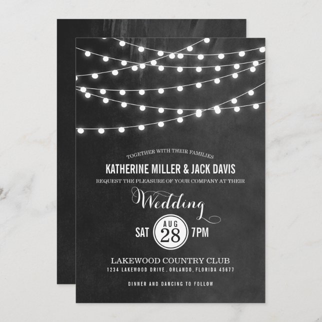 Charcostring Lights Hochzeitseinladung Einladung (Vorne/Hinten)