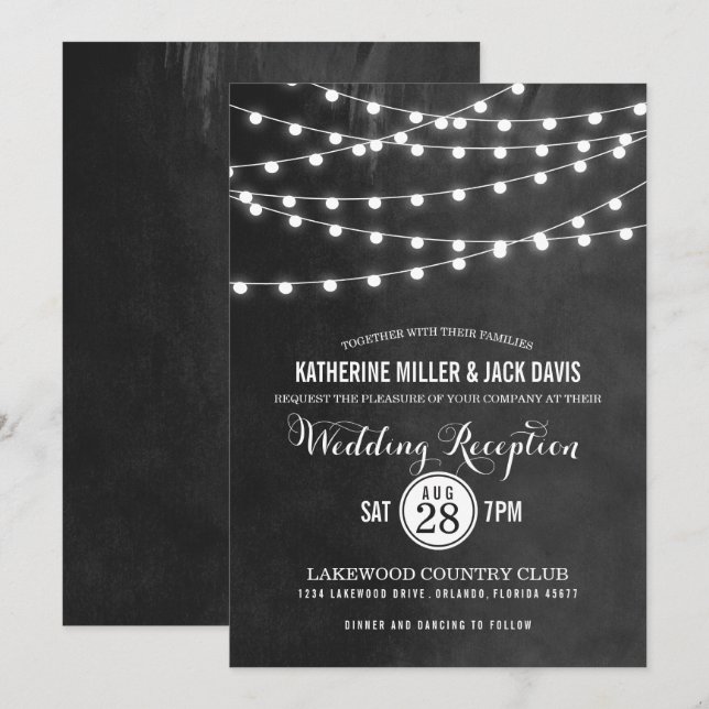 Charcostring Lights Hochzeitsempfang einladen Einladung (Vorne/Hinten)