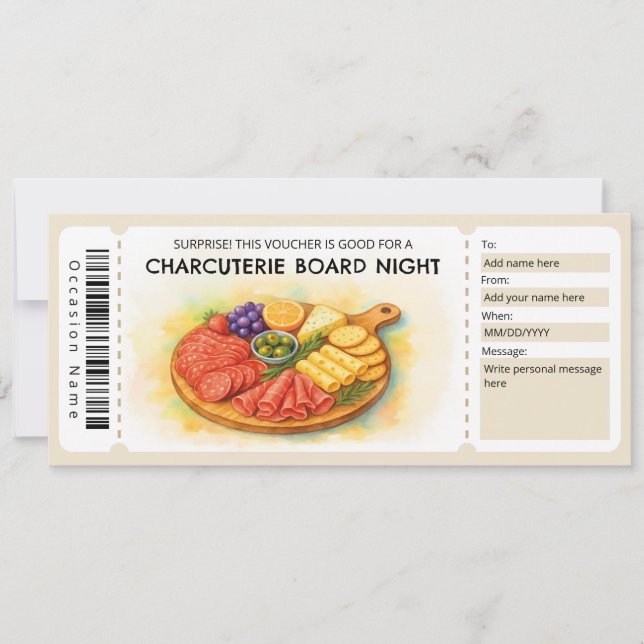 Charcuterie Board Night Gift Certificate Einladung (Vorderseite)
