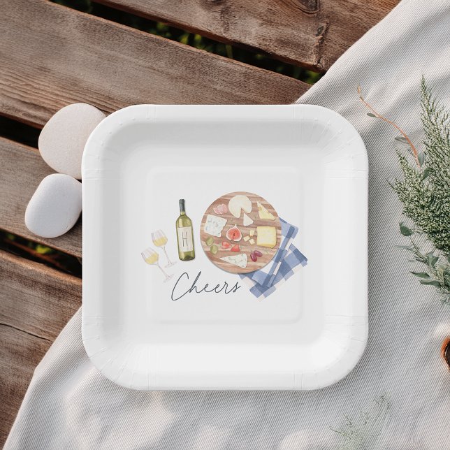 Charcuterie Board Wein & Cheese Monogram Pappteller (Von Creator hochgeladen)