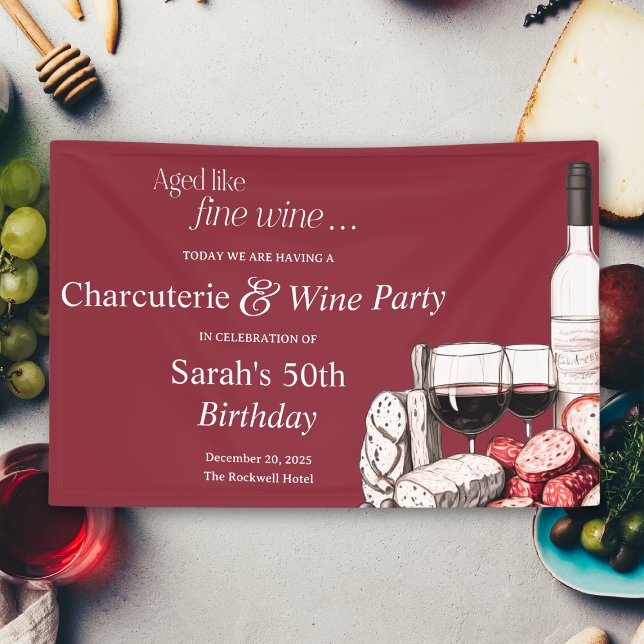 Charcuterie und Roter Wein 50. Geburtstag Banner (Von Creator hochgeladen)