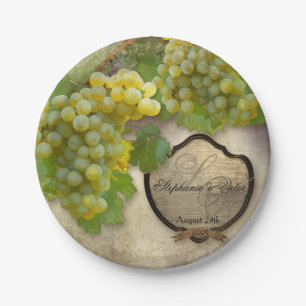 Chardonnay-Trauben-Weinberg-Zeichen-Vintage Pappteller