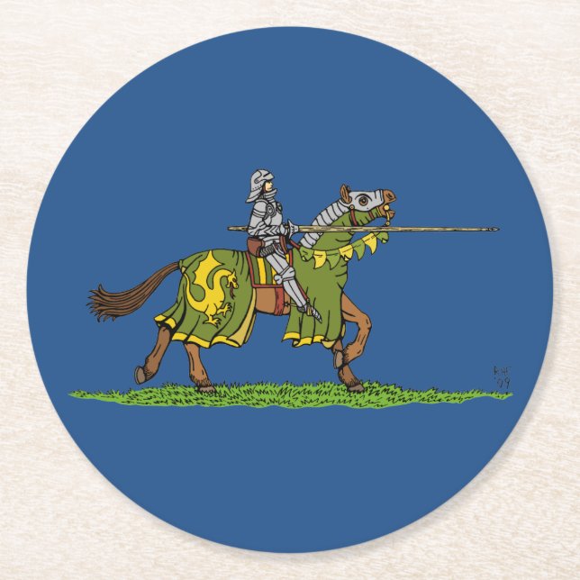 Charge Mittelalterlicher Ritter Runder Pappuntersetzer (Vorderseite)