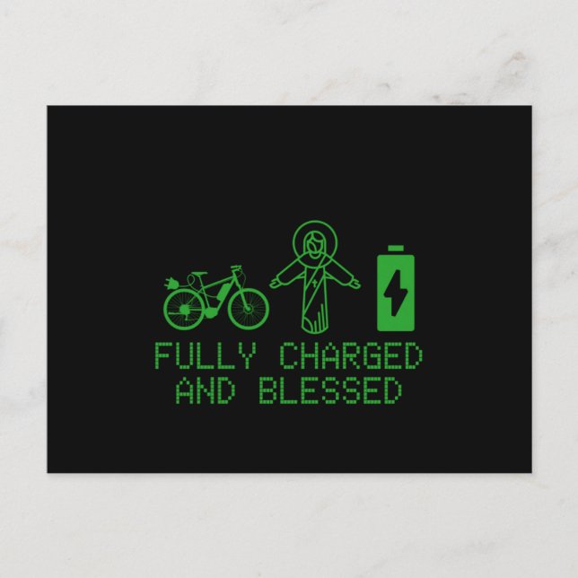 Charged And Blessed EBike Electric Bicycle Biking  Postkarte (Vorderseite)