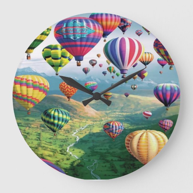 Chargen of Hot Air Ballons Round Large Wall Clock Große Wanduhr (Vorderseite)