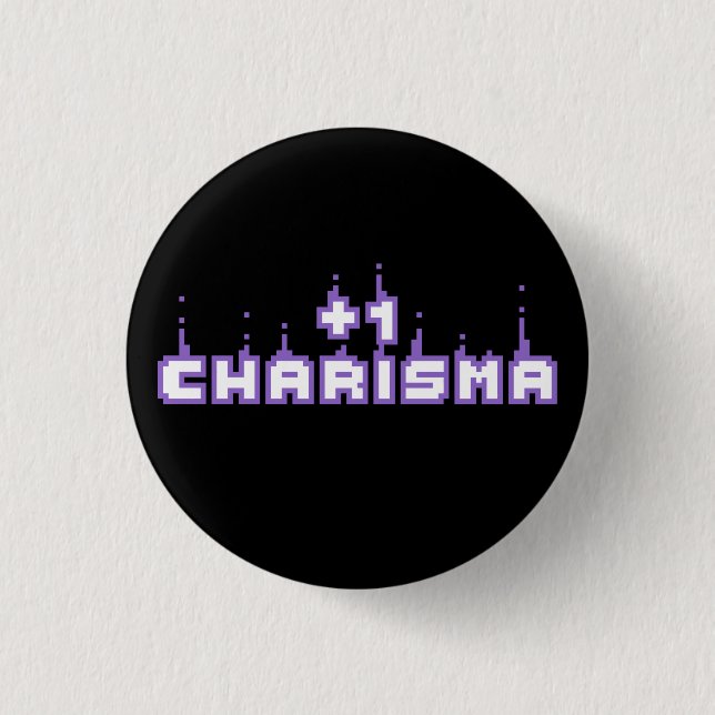 Charisma Stat Gamer Lila Pixel Art Slogan Button (Vorderseite)