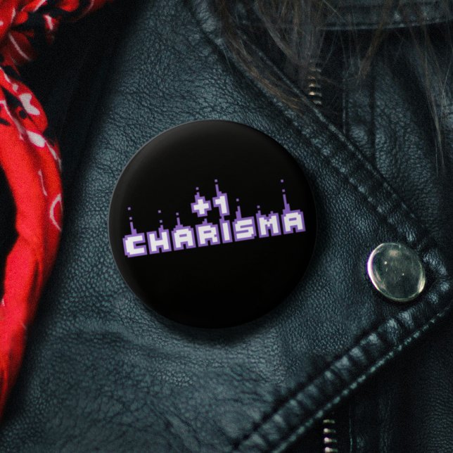 Charisma Stat Gamer Lila Pixel Art Slogan Button (Charisma Stat Gamer Purple Pixel Art Slogan Button)