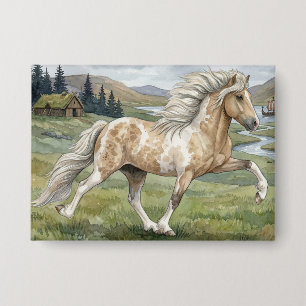 Charismatische Pinto-Isländer-Stute Aquarell Button