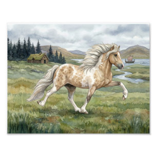 Charismatische Pinto-Isländer-Stute Aquarell Fotodruck