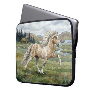 Charismatische Pinto-Isländer-Stute Aquarell Laptopschutzhülle