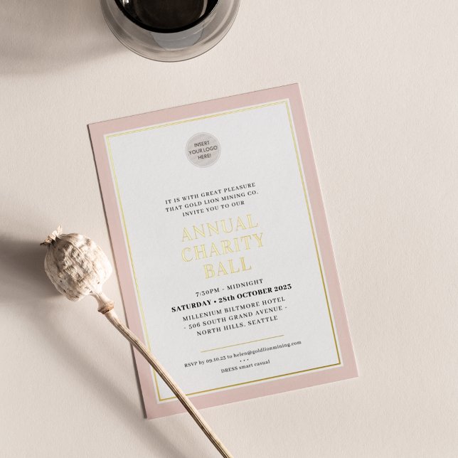 CHARITY BALL modern elegant logo blush pink gold Folieneinladung (Von Creator hochgeladen)
