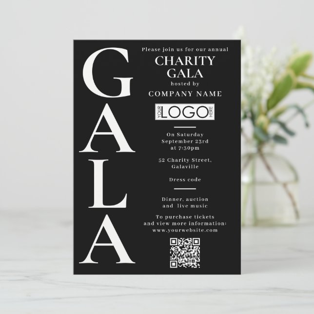 Charity Gala Fundraising Event QR Code Logo Einladung (Stehend Vorderseite)