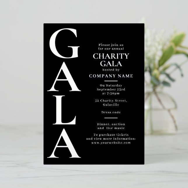 Charity Gala Template Fundraising Event Black Folieneinladung (Stehend vorne)