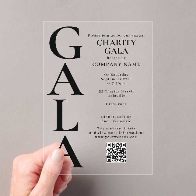 Charity Gala Template Fundraising Event QR Code Acryleinladungen (Insitu (Handheld))