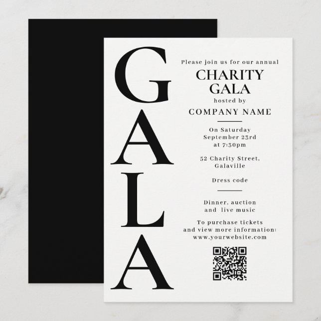 Charity Gala Template Fundraising Event QR Code Einladung (Vorne/Hinten)