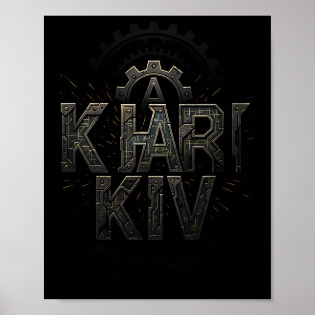 Charkiw Ukraine Tech Circuit Style Urne Stadt  Poster (Vorne)