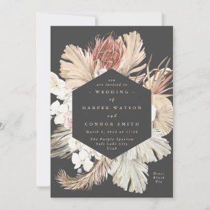 Charkohle Floral Pampas Getrocknetes Gras Tropisch Einladung