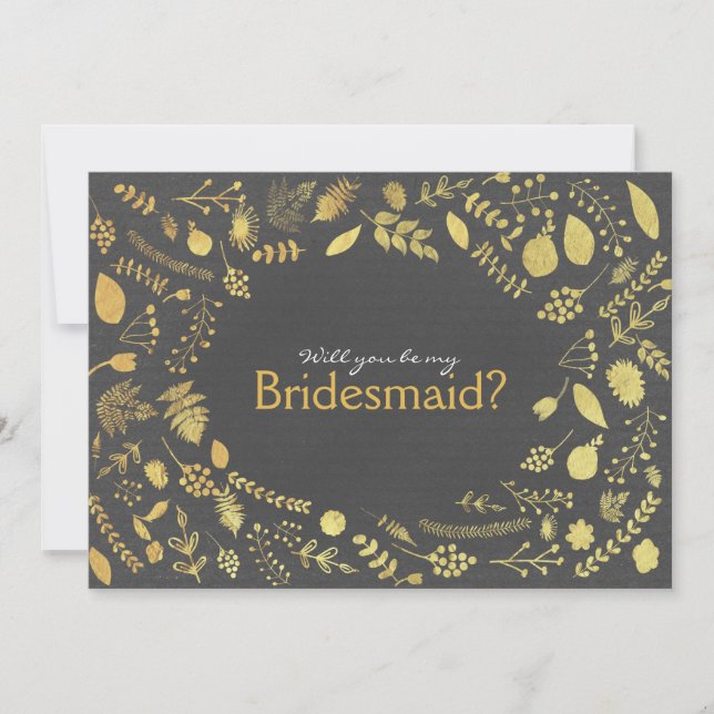 Charkohle Gold Floral sein meine Bridesmaid etc. K Einladung (Vorderseite)