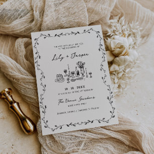 Charkohle Hand Drawn Vines Hochzeit Einladung