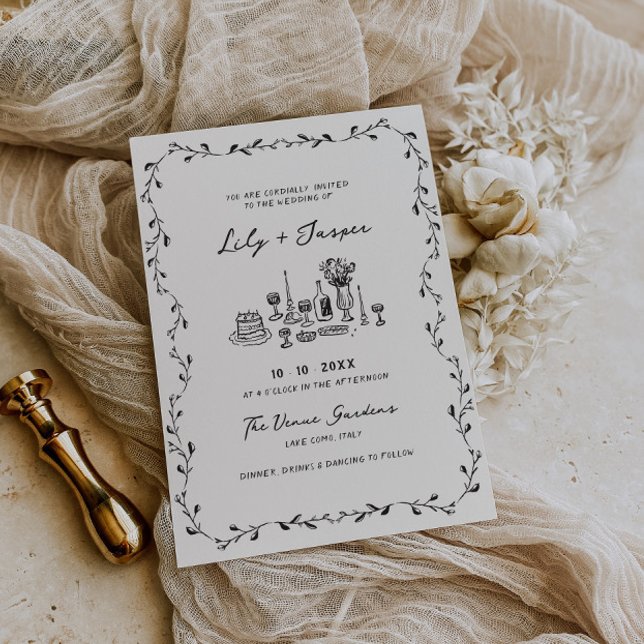 Charkohle Hand Drawn Vines Hochzeit Einladung (Von Creator hochgeladen)