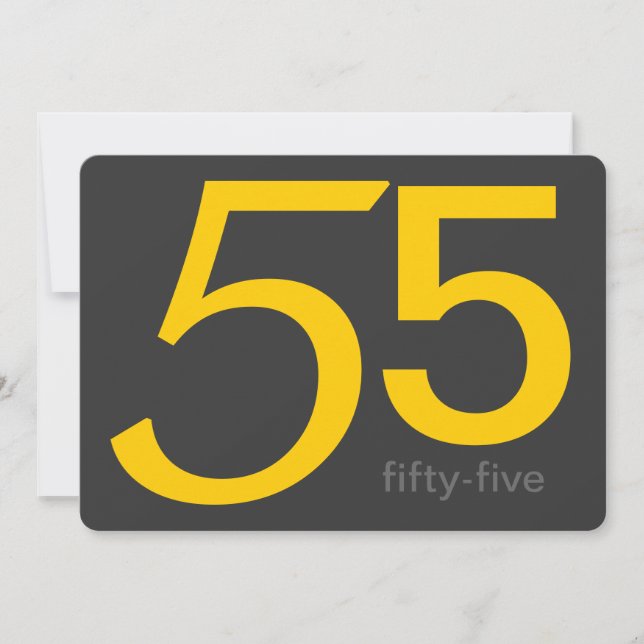 Charkohle und Gelb Custom 55. Geburtstag Einladung (Vorderseite)