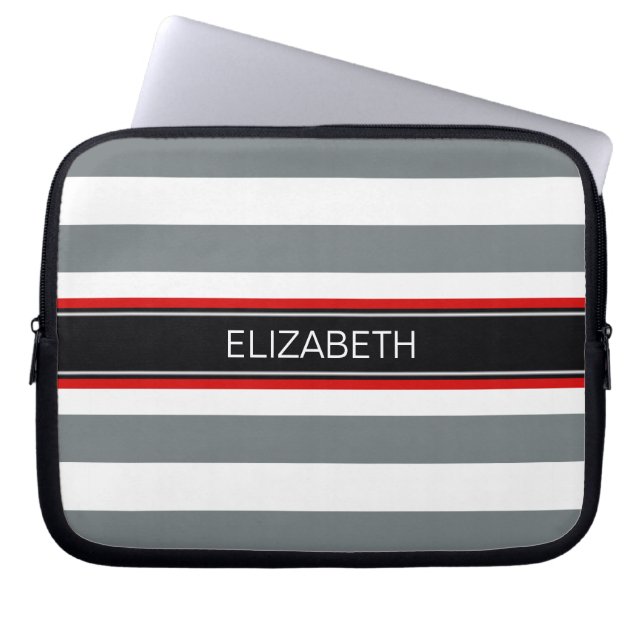 Charkohle Welches Horiz Stripe Black Red Name Mono Laptopschutzhülle (Vorderseite)