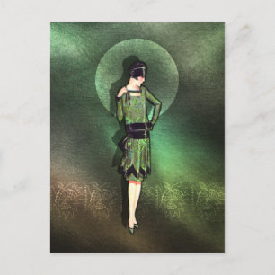 CHARLA, Art-Deco-Dame in Shades of Green Postkarte