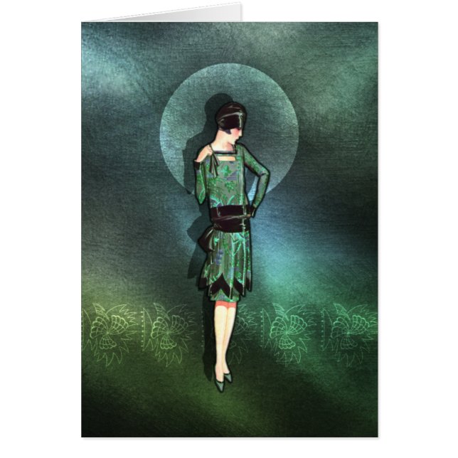 CHARLA, Art Déco Lady in Sage Green und Aquamarin (Vorne)