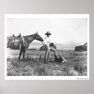 Charles Belden mit Pferd und Schädel. Poster