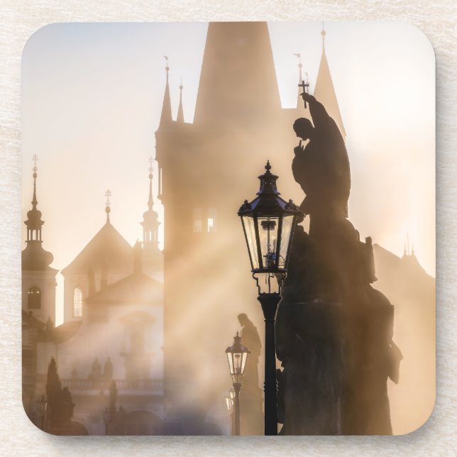 Charles Bridge in the Sunrise Hard plastic coaster Getränkeuntersetzer (Vorderseite)