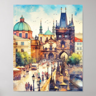 Charles Bridge Prag Tschechische Republik Wasserfa Poster