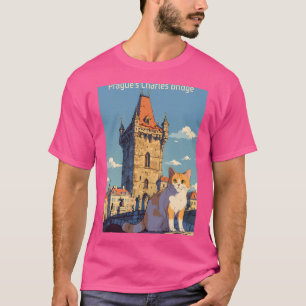 Charles Bridge Prague Dreams Cat Poster 80er Anime T-Shirt